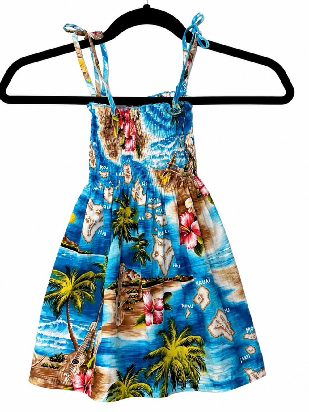 RJC Girls Dress Smocked Tropical Palm Beach Sundress Made in Hawaii Size 5 Blue